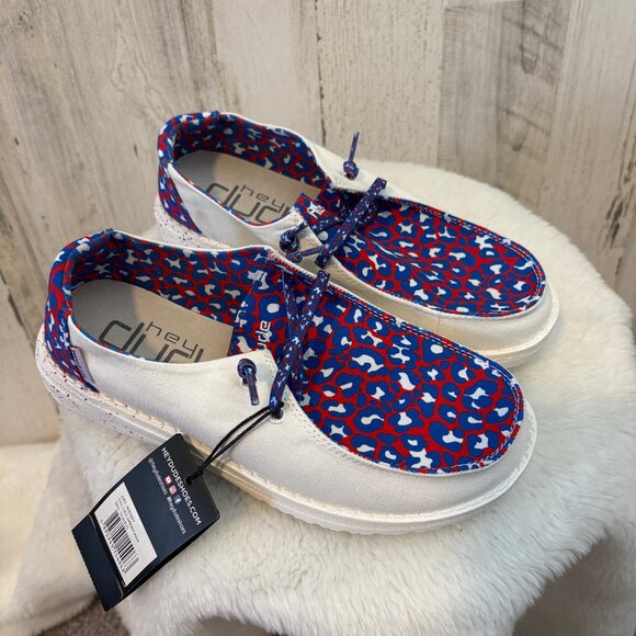 Hey Dude Shoes - NWT Hey Dude Women's Size 6 Wendy Americana Flat Slip On Shoes BILLS COLORS!